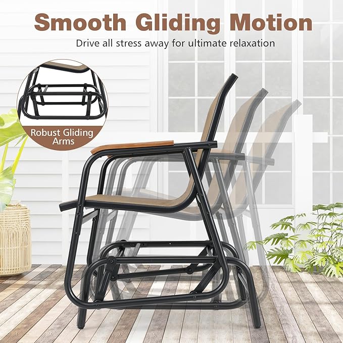 Tangkula 3 Piece Patio Bistro Glider Set, 2 Rocking Chairs w/Tempered Glass Side Table - Photo 5