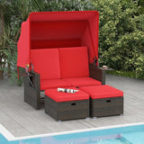 RELAX4LIFE Wicker Outdoor Daybed with Canopy - Rattan Loveseat Sofa Set w/Storage Ottomans, Adjustable Back - Photo 2