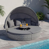 HAPPYGRILL Rattan Daybed with Canopy, Outdoor Wicker Round Daybed Patio Seating with Cushions & Adjustable Side Table - Photo 3