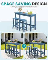 SERWALL 3-Piece Outdoor Bar Set, Rectangular All Weather HDPE Bar Height Patio Set - Photo 8
