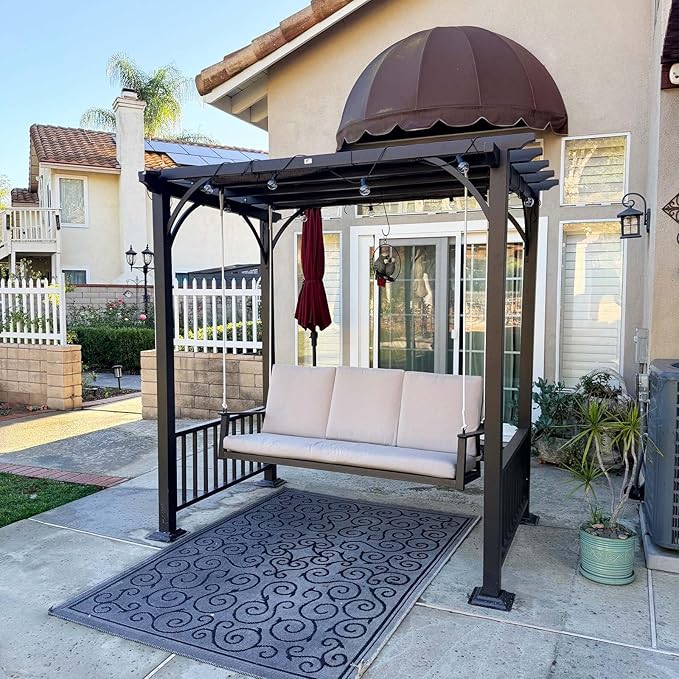 PURPLE LEAF 3-Seat Porch Swing Outdoor Metal Pergola Swing Bed Hanging Cloud Swing Chair with Stand for Backyard Garden - Photo 1