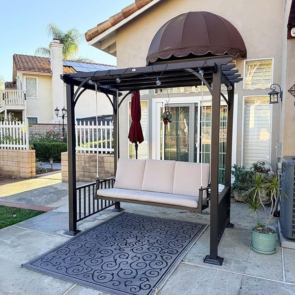 PURPLE LEAF 3-Seat Porch Swing Outdoor Metal Pergola Swing Bed Hanging Cloud Swing Chair with Stand for Backyard Garden - Photo 1