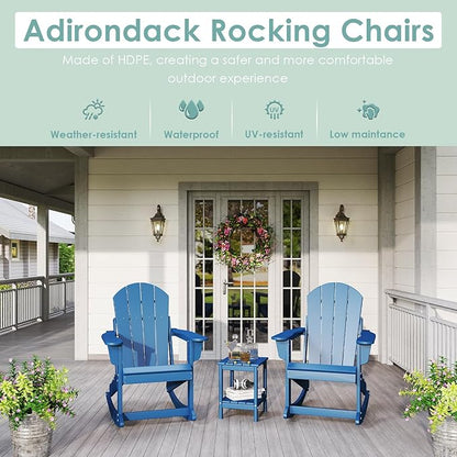 IVY&LANE Adirondack Rocking Chairs Set of 4 | Porch-Rocker | HDPE Plastic | Weatherproof | Blue | for Outdoor Patio Deck Backyard