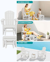 SERWALL Outdoor Glider Chair with Ottoman, HDPE Wood-Like Patio Glider Set All-Weather Porch Glider for Outside, White - Photo 6