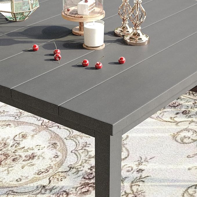 VICLLAX 40.2" Square Patio Table for 4, Outdoor Dining Table with Umbrella Hole, All Weather Metal Patio Table for Lawn Garden, Grey Tabletop