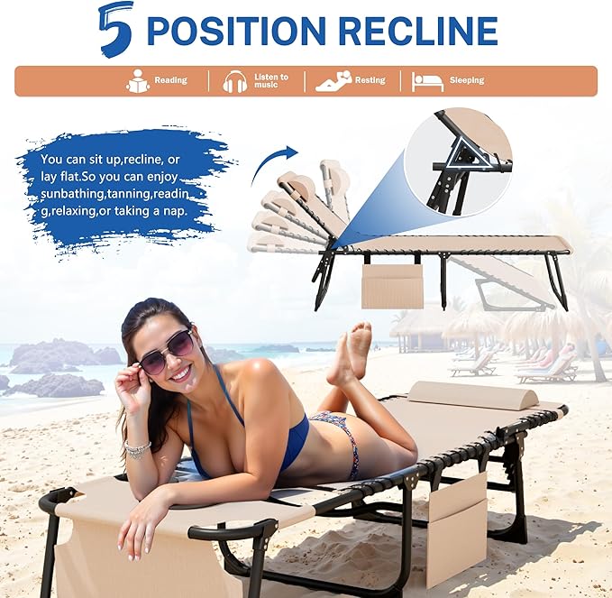 Devoko Beach Lounge Chair, Outdoor Sun Tanning Chair with Face Hole - Photo 5