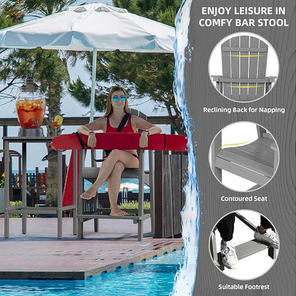 DWVO 25" Tall Adirondack Chair, Poly Bar Height Balcony Chairs, Weather-Durable Outdoor Barstool Lifeguard Chair for Deck Pool Patio and Porch, Gray