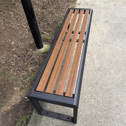 Outdoor Metal Garden Bench, Backless Slatted Seating for Two, Durable Weatherproof Design Ideal for Porch, Yard, and Park Decor
