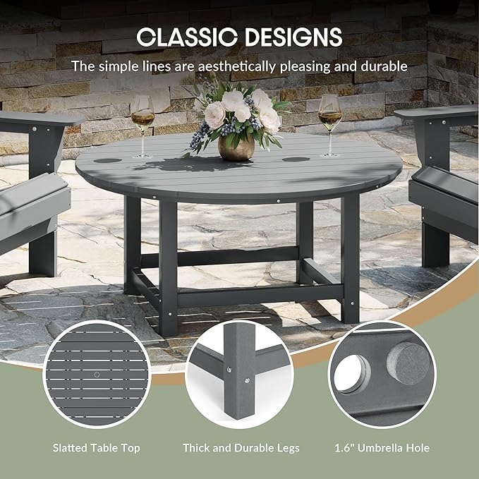 WestinTrends Dylan 5-Piece Outdoor Patio HDPE Adirondack Chair with Round Coffee Table Conversation Set, Gray