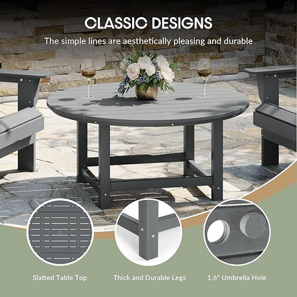 WestinTrends Dylan 5-Piece Outdoor Patio HDPE Adirondack Chair with Round Coffee Table Conversation Set, Gray