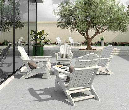 FOOWIN Adjustable Adirondack Chair with Retractable Ottoman Set of 4, Folding Adirondack Chair with Cup Holder, HDPE All-Weather Fire Pit Chair for Patio, Yard, Poolside, White