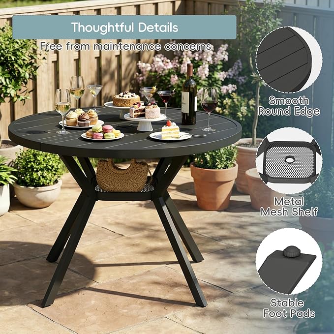 42" Outdoor Patio Table Dining Table, All Weather Metal Round Patio Table with Adjustable Umbrella Hole - Photo 6