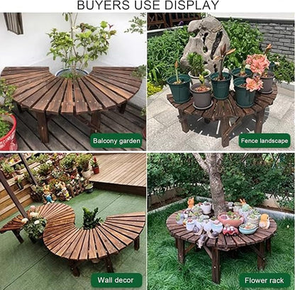 HM&DX Wooden Semicircular Garden Bench,Weatherproof Smooth Surface Outdoor Benches,Tree Bench Wrap Around Park Bench for Park Yard Patio Deck Lawn, 300kg Weight Capacity