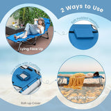 Goplus Tanning Chair, Folding Outdoor Beach Lounge Chair with Face & Arm Hole, Carrying Strap, Pillow, Side Pocket - Photo 5