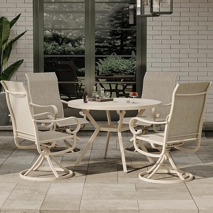 42" Outdoor Patio Table Dining Table, All Weather Metal Round Patio Table with Adjustable Umbrella Hole - Photo 7