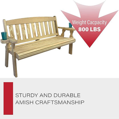 Amish Casual Heavy Duty 800 Lb Mission Pressure Treated Garden Bench with Cupholders (5 Foot, Unfinished)