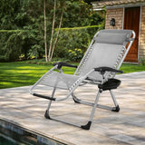 MoNiBloom Beach Chaise Lounge Chair, Patio Folding Recliner with Removable Cushion, Headrest & Tray - Photo 2