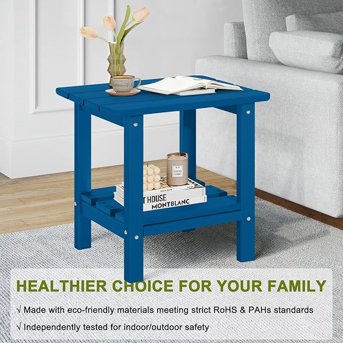 Adirondack Outdoor Side Table, 2-Tier Small Patio End Table, Weather Resistant HDPE Outdoor End Tables for Garden, Lawn - Photo 5