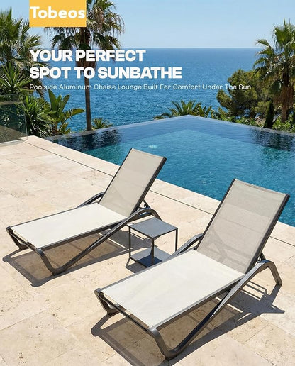 Outdoor Chaise Lounge Chair Set of 30, 5-Position Adjustable Patio Lounge Chair with Aluminum Frame, Textilene Fabric Pool Loung Chairs for Poolside, Deck, Backyard (White)