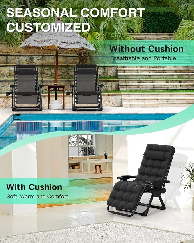 ZENPETIO Zero Gravity Chair, Reclining Camping Chair with Cup Holder and with Removable Cushion, Anti Gravity Lounge Chair for Indoor and Outdoor