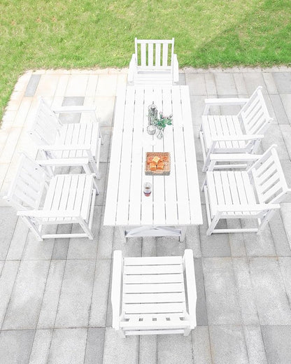 7 Pieces HDPE Outdoor Dining Set, Patio Dining Set with Umbrella Hole, All Weather Outdoor Dining Table Sets for 6, HDPE Patio Furniture Sets for Deck, Backyard, Lawn, and Poolside, Pearl