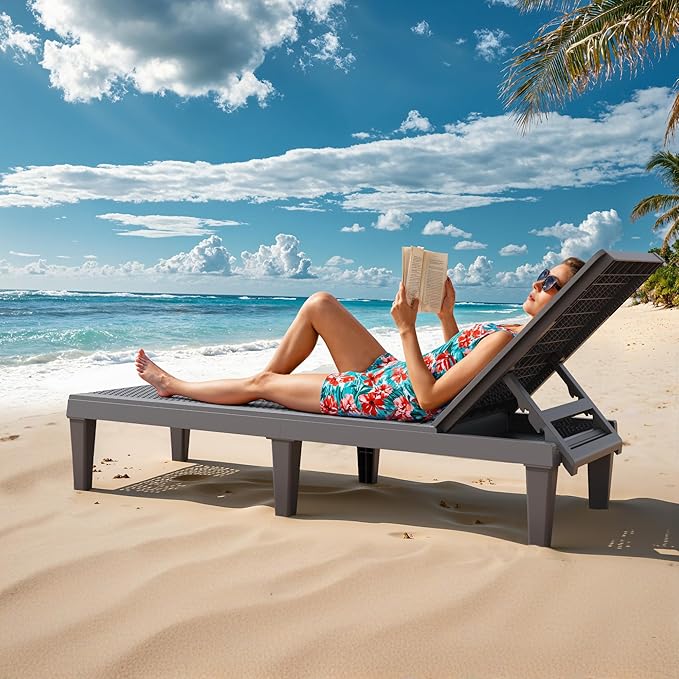 Greesum Outdoor Chaise Lounge Chairs Set of 4 with 5-Position Adjustable Backrest - Photo 7