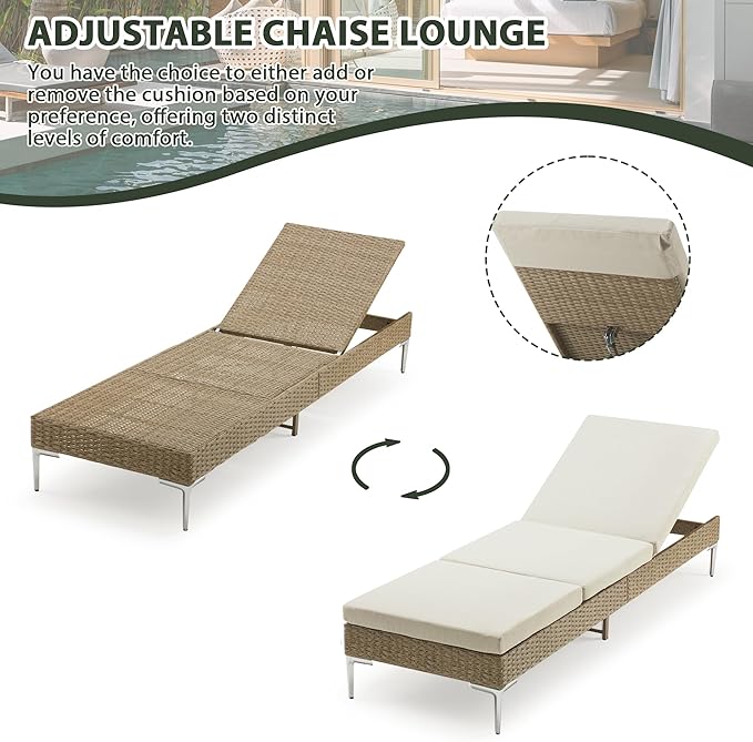 HOMREST Outdoor Chaise Lounge Chair Set of 2, Patio Wicker Lounge Chairs with Adjustable Backrest - Photo 5
