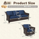 3 Pieces Patio Conversation Furniture Set - 1 Sofa, 2 Swivel Chairs - Photo 2