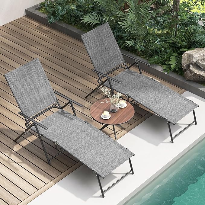 Giantex Lounge Chair Outdoor Set of 2 - Tanning Chair with 6 Adjustable Backrest, 2-Level Footrest - Photo 2