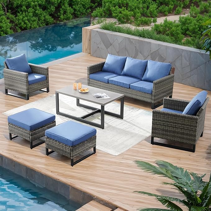 Rilyson Wicker Outdoor Patio Furniture Set - 6 Piece Patio Conversation Set with 2 Armrest Chairs, 2 Rattan Ottoman - Photo 8