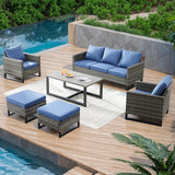 Rilyson Wicker Outdoor Patio Furniture Set - 6 Piece Patio Conversation Set with 2 Armrest Chairs, 2 Rattan Ottoman - Photo 8