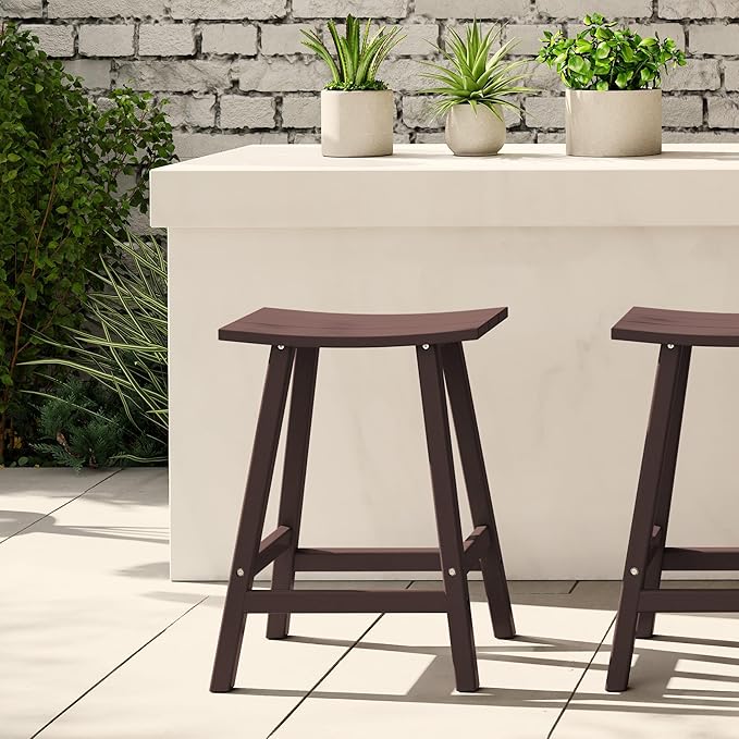 WestinTrends Malibu 24 Inch Outdoor Bar Stools, All Weather Resistant Poly Lumber Adirondack Counter Height Stools, Dark Brown