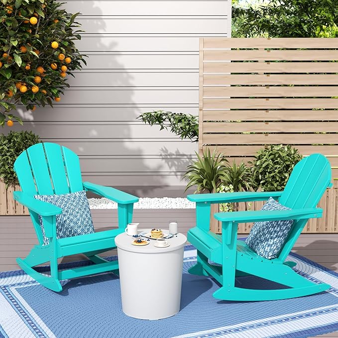 WestinTrends Malibu 2 Piece Set Outdoor/Patio Poly Adirondack Rocking Chairs (2 Seater), Turquoise