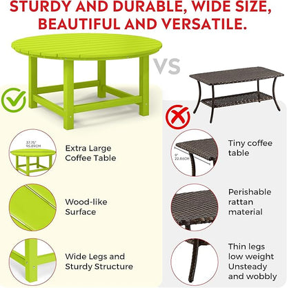 Costaelm Patio Conversation Table, Tatio Accent HDPE Outdoor Weather Resistant, Round Outdoor Porch Balcony Patio Drink Table for Outside, Pool, Backyard, Lime