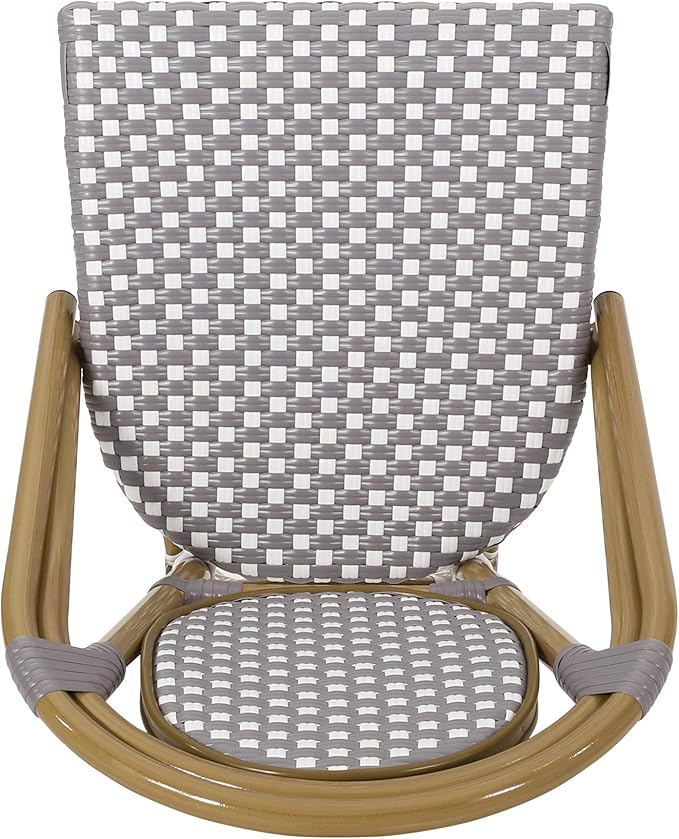 Christopher Knight Home Gwendolyn Outdoor French Bistro Chairs (Set of 4), Gray + White + Bamboo Print Finish - Photo 8
