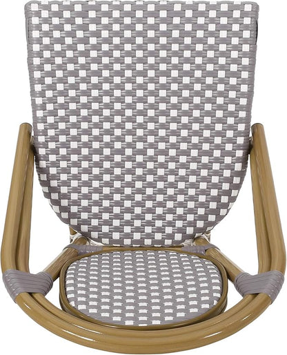Christopher Knight Home Gwendolyn Outdoor French Bistro Chairs (Set of 2), Gray + White + Bamboo Print Finish