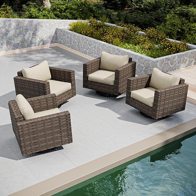 EAGLE PEAK Harbor Haven 4 Piece Wicker Swivel Rocker Patio Furniture Set, Deep Seating Rocking Chairs - Photo 1