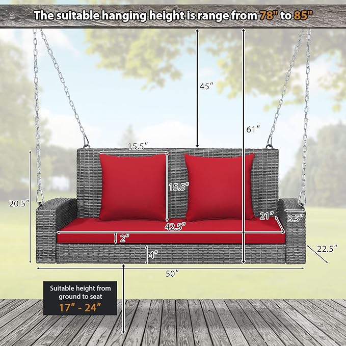Tangkula 2 Person Wicker Hanging Porch Swing - Photo 4