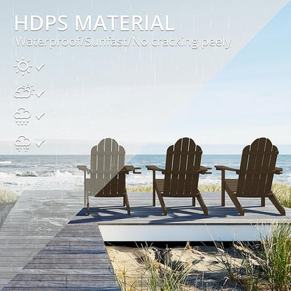 LUE BONA HDPS Adirondack Chairs Set of 8, Fire Pit Outdoor Chair Weather Resistant with Cup Holder, Modern Plastic Chair Plastic for Patio, Deck, Proch, 350LBS, Dark Brown