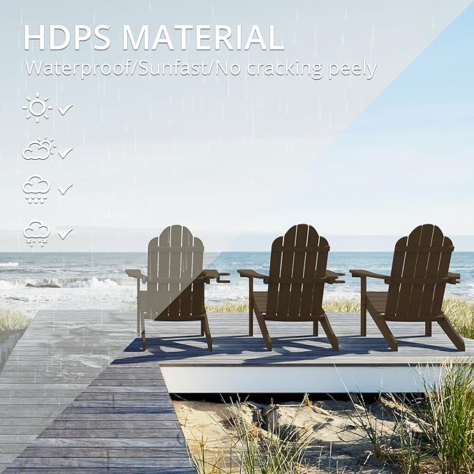 LUE BONA HDPS Adirondack Chairs Set of 2, Fire Pit Outdoor Chair Weather Resistant with Cup Holder, Modern Plastic Chair Plastic for Patio, Deck, Proch, 350LBS, Dark Brown