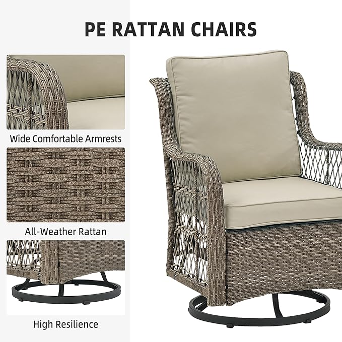 GAOMON 3 Piece Outdoor Patio Set, Wicker Rocking Bistro Set with 2 Swivel Chairs & Tempered Glass Top Table - Photo 4