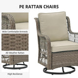 GAOMON 3 Piece Outdoor Patio Set, Wicker Rocking Bistro Set with 2 Swivel Chairs & Tempered Glass Top Table - Photo 4