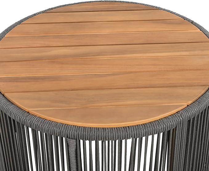 26" Outdoor Rustic Coffee Table, Rattan Rope & Acacia Wood Center Table with Round Top & Iron Frame, Easy Assembly - Photo 8