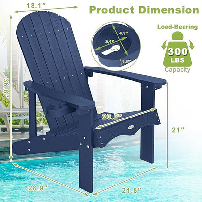 Y&M Adirondack Chair, Navy Blue Fire Pit Chairs, Outdoor Patio Chairs with Cup Holder, Weather Resistant HDPE Wooden Textured Patio Chairs, Perfect for Garden, Lawn, Deck, or Poolside