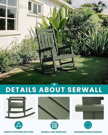 SEWALL HDPE Rocking Chair, Oversized Outdoor Rocking Chair for Adults, Patio Rocker for Porch, Avocado Green