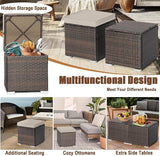 RELAX4LIFE Wicker Outdoor Storage Ottoman, 2-Piece Rattan Footstool w/Removable Cushion - Photo 7