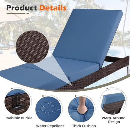 HOMREST Outdoor Chaise Lounge Chair, Patio Wicker Lounge Chair with Pneumatic Adjustable Backrest, Rattan Pool Sunbathing Recliner Suitable for Outside with Removable Cushion (Navy Blue)