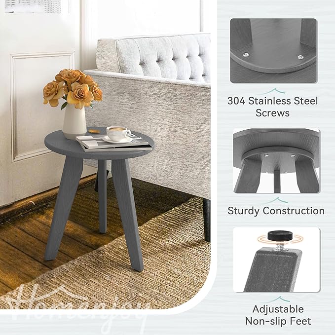 HDPS Outdoor Side Table, Small Round Side Table Weather-Resistant, Outdoor Side Tables for Patio, Porch, Deck - Photo 5