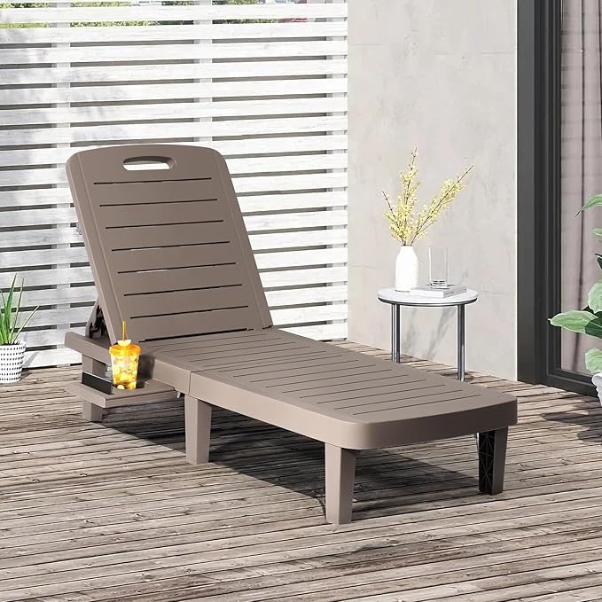 Outdoor Chaise Lounge Set of 4, Waterproof Pool Lounge Chairs for Outside w/5 Positions Recliner Chair for Patio, Poolside, Beach,All Weather Use, Taupe