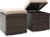 Tangkula 2 Pieces Patio Ottomans, Patiojoy Hand-Woven PE Rattan Side Table with Removable Cushion & Hidden Storage Space - Photo 1